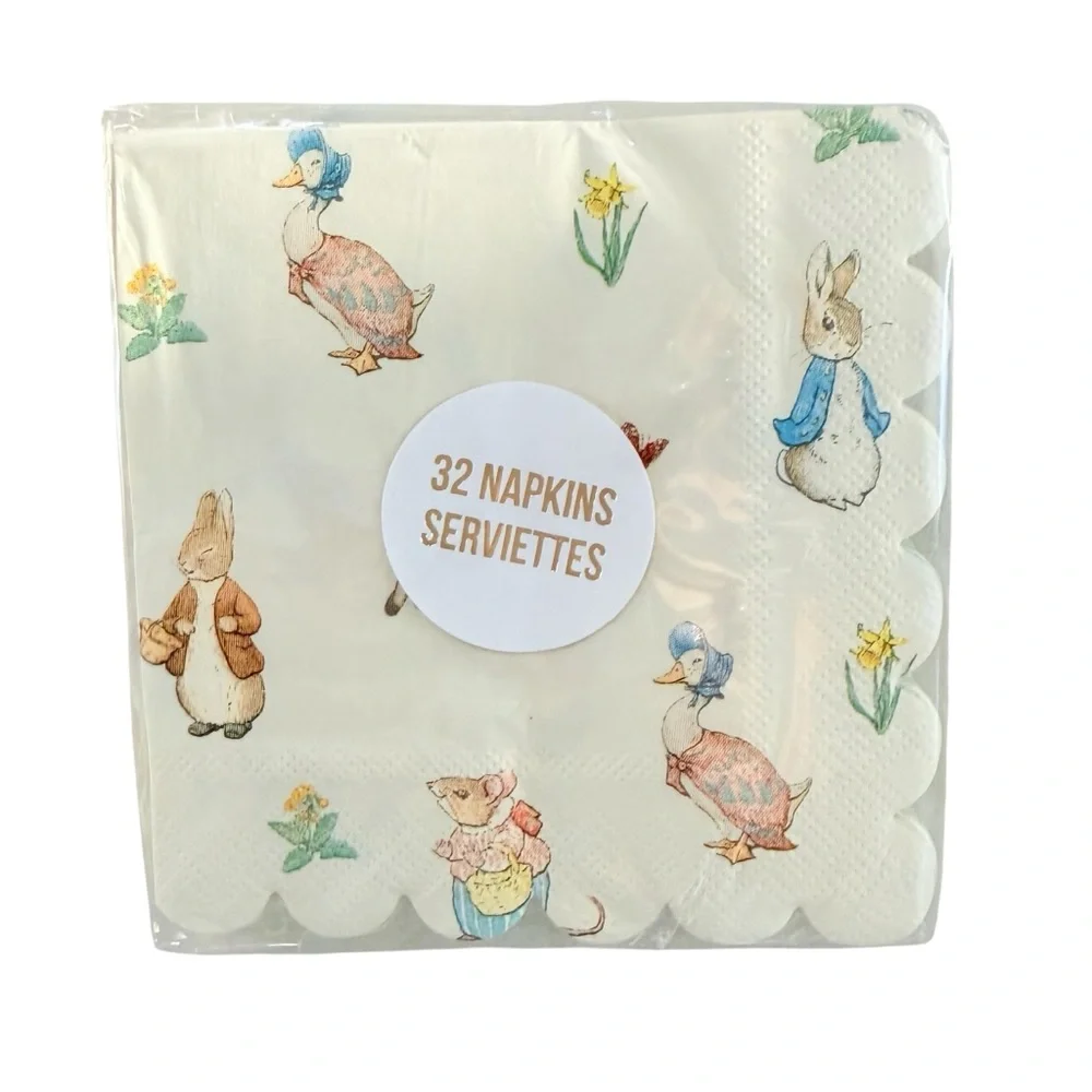Meri Meri Peter Rabbit 32 Piece Cream Scalloped Small Cocktail Paper Napkins